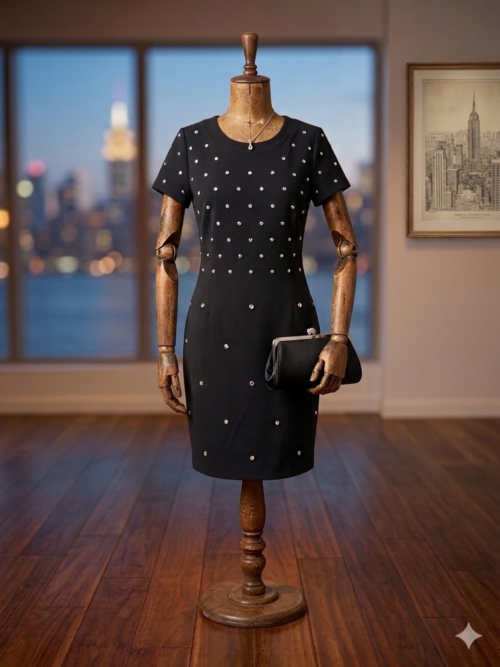 MICHAEL Michael Kors Black Studded Matte-Jersey Short Sleeve Mini Dress size S